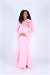Diana D1054 - Bell Cuff Sleeve Dress With Large Flower Adornment