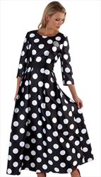 4497-BW ( 1pc Silk Womens Church Dress With Rhinestone Brooch, Three Quarter Sleeves And Pleated Waist )