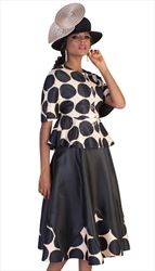 4623 - IM ( 2pc Womens Silk Church Suit With Bold Polka Dot Top And Trim On Skirt ) - IM