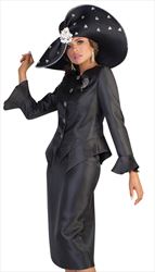 4633-IM ( 2pc Womens Silk Church Suit With Flare Sleeves, Rhinestone Buttons, And Sparkling Stone Pin )