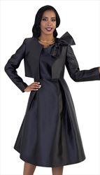 4637-B ( 2pc Womens Silk Look Sunday Dress With Detachable Bow On Jacket )