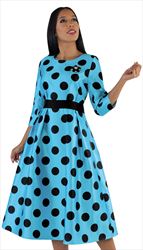 4726-BB ( 1pc Silk Polka Dot Dress With Pleats And Jewel Brooch )