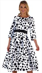 4726-WB ( 1pc Silk Polka Dot Dress With Pleats And Jewel Brooch )