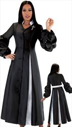 4730-BW ( 1pc Silk Button Front Church Robe With Pleats, Puff Sleeves And Jewel Cross