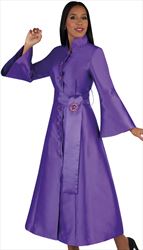 4732-PG ( 1pc Silk Button Front Church Robe With Sash-Tie Belt And Jewel Brooch