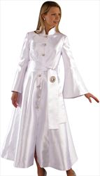 4732-WG ( 1pc Silk Button Front Church Robe With Sash-Tie Belt And Jewel Brooch