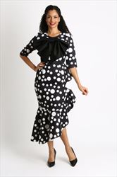 Diana 8346 - Ruffle Flounce Polka Dot Dress With Bow Adorned Neckline Detail