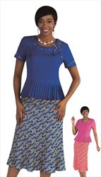 2pc Exclusive Skirt Set For Church In Petal Like Print With Pleated Detail