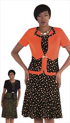 2pc Exclusive Church Dress in Multi Color Polka Dot Print With Rhinestone Buckle