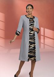 Ben Marc Executive 11973 - Silver Multi -  Duster Jacket with Ribbon Patterned Trim and Dress