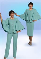 Ben Marc Executive 11979 - Spearmint -  Weekender Pant / Skirt / Jacket Ensemble With Fan Sleeves