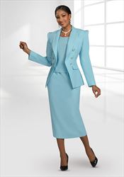 Ben Marc Executive 11982 - Sky Blue -  Point Shoulder and Peak Lapel Skirt Suit