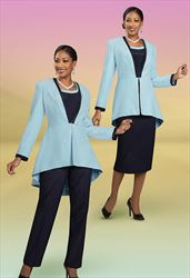 Ben Marc Executive 11985 -Sky Blue/Navy -  4 PC Wardrober Set With High Low Jacket