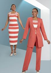 Ben Marc Executive 11986 -D.Coral/Off-White -  4 PC Wardrober Set With Stripe Contrast Pattern