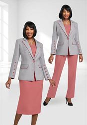 Ben Marc Executive 11988 - Coral/Silver -  4 PC Wardrober Set With Peak Lapels and 5 Button Sleeves