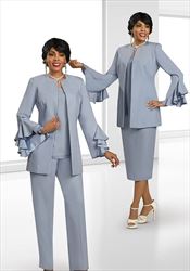 Ben Marc Executive 11991 - Steel Blue - Four Piece Wardrober Set With Ruffle Sleeve Jacket