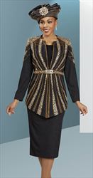 Ben Marc 48450 - Black / Gold Knit Embellished Knit Skirt Suit