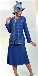 Ben Marc 48451 - Royal  - Knit Rhinestone Embellished Skirt Suit