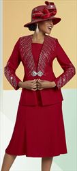 Ben Marc 48453 - Red  - Knit Rhinestone Details Skirt Suit
