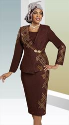 Ben Marc 48456 - Chocolate / Bronze - Embellished Pattern Knit Skirt Suit