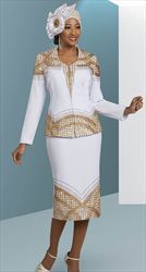Ben Marc 48457 - White / Gold - Embellished Pattern Knit Church Suit