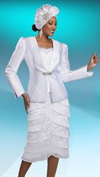 Ben Marc 48461 - White - Pleated Scallop Skirt Suit With Sweetheart Cami and Split End Sleeves