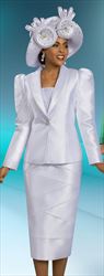 Ben Marc 48462 - White - Puff Shoulder Jacket and Jewel Trim Ribbon Pattern Skirt
