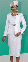 Ben Marc 48463 - White - Womens Church Suit With Floral Motif Skirt