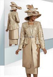 Ben Marc 48468 - Gold - Duster Jacket with Peplum Feature and Metallic Print
