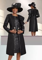 Ben Marc 48471 - Black - Ruffle Shoulder Jewel Trim Jacket with Print Dress