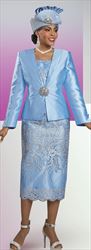 Ben Marc 48475 - Blue Velvet - Lace Detail Suit with Silky Twill Jacket