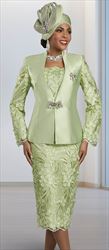 Ben Marc 48476 - Lime - Floral Lace Suit With Jewel Clasp and Brooch