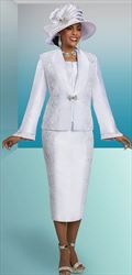 Ben Marc 48477 - White - Jeweled  Lace and Silky Twill Suit