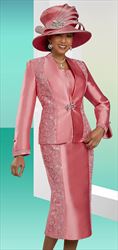 Ben Marc 48477 - Coral - Jeweled Lace and Silky Twill Suit