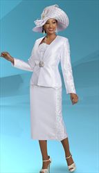 Ben Marc 48479 -White - Embellished Silk Twill Suit with Rhinestone Detailing