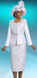 Ben Marc 48483 - White - Embroidered Womens Church Suit