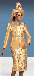 Ben Marc 48483 - Gold - Embroidered Womens Church Suit