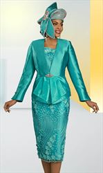 Ben Marc 48484 - Aquamarine - Embellished Womens Church Suit