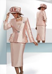 Ben Marc 48485 - Peach - Womens Church Suit with Ruffle Detailing