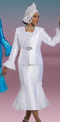 Ben Marc 48486 - White - Womens Silky Twill Suit With Flower Details and Cascade Flairs