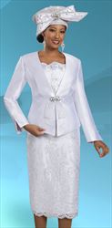 Ben Marc 48488 - White- Lace Embellished Church Suit