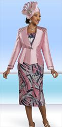 Ben Marc 48489 - Pink Multi - Abstract Texture Style Suit with Embellished Silky Twill Jacket