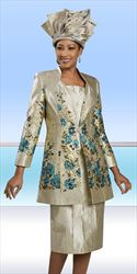 Ben Marc 48490 - Print - Floral Motif Patterned Long Jacket Suit