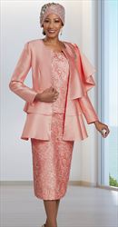 Ben Marc 48497 - Salmon - Embellished Floral Design Shoulder Cape Suit