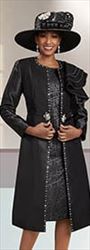Ben Marc 48471 - Black - Ruffle Shoulder Jewel Trim Jacket with Print Dress