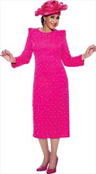 DCC - DCC3921-Fuchsia - Womens Stud Embellished Dress With Pointy Shoulders