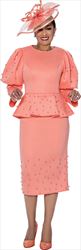 DCC - DCC3931 - Peplum Waist Church Dress With Upper Puff Sleeves And Pearl Bead Accents