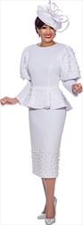 DCC - DCC3931 - Peplum Waist Church Dress With Upper Puff Sleeves And Pearl Bead Accents