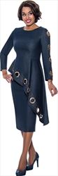 DS Stretch Denim Large Grommet 2 Pc Skirt Set with Asymmetrical 63742 