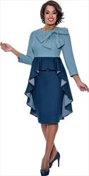 DS Two-tone Embellished Ruffle Denim Dress 63751